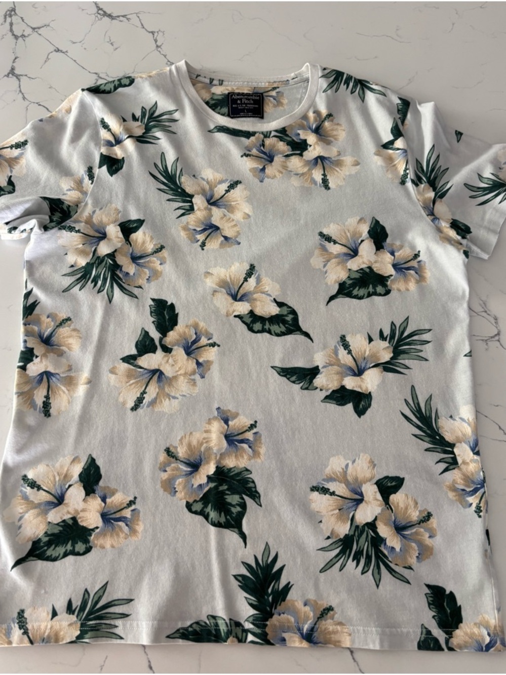 Abercrombie & Fitch Floral Crew Tee with Green Leaves